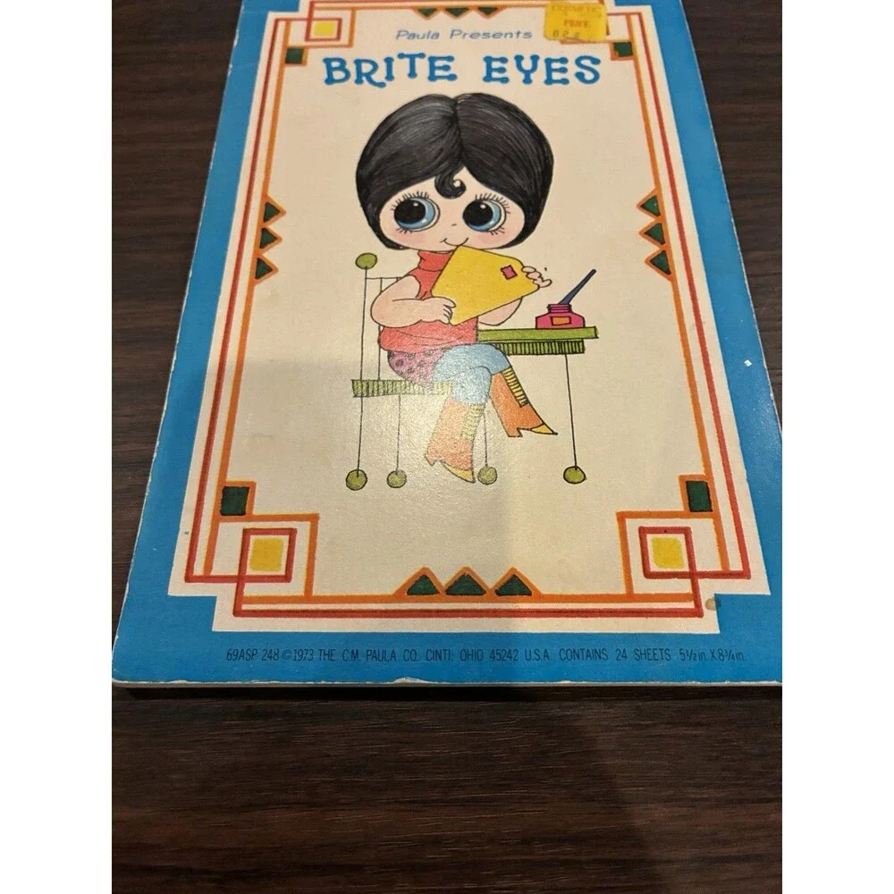 Vintage 1973 Paula Presents Brite Eyes Stationery Writing Pad Big Eye 19 Pages